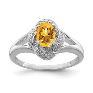 Sterling Silver .01 Ctw Diamond & Oval Citrine Ring Size 10